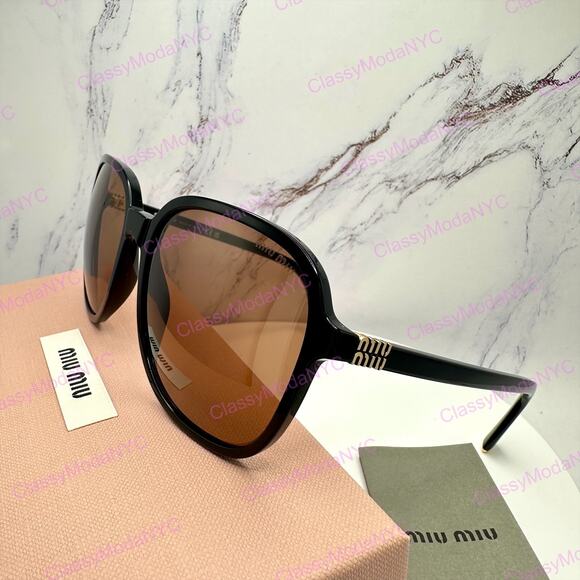 New MIU MIU Sunglasses MU B01S 16K90Q Black Brown Lens Oversized Pillow Square main image 10
